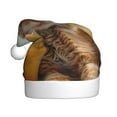 thumbnail image 1 of KLL Christmas Hats for Adults Plush Relaxing Cat With Orange Juice Print Santa Hat Xmas Fluffy Santa Claus Hat for Women Men, 1 of 6