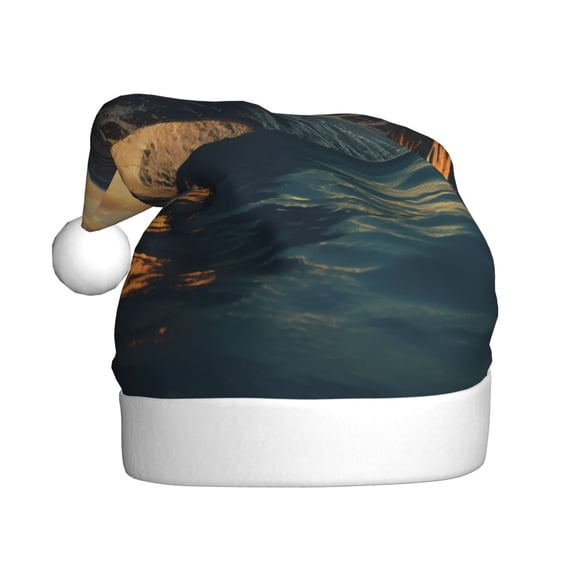 KLL Christmas Hats for Adults Plush Sunset Ocean Whale Print Santa Hat Xmas Fluffy Santa Claus Hat for Women Men