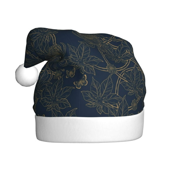 KLL Christmas Hats for Adults Plush Vintage Chrysanthemum Print Santa Hat Xmas Fluffy Santa Claus Hat for Women Men
