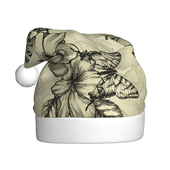 KLL Christmas Hats for Adults Plush Vintage Floral Print Santa Hat Xmas Fluffy Santa Claus Hat for Women Men