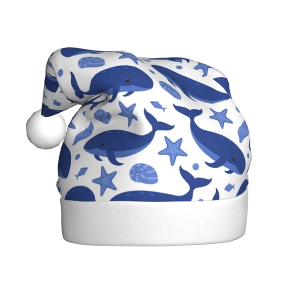 KLL Christmas Hats for Adults Plush Whale Print Santa Hat Xmas Fluffy Santa Claus Hat for Women Men