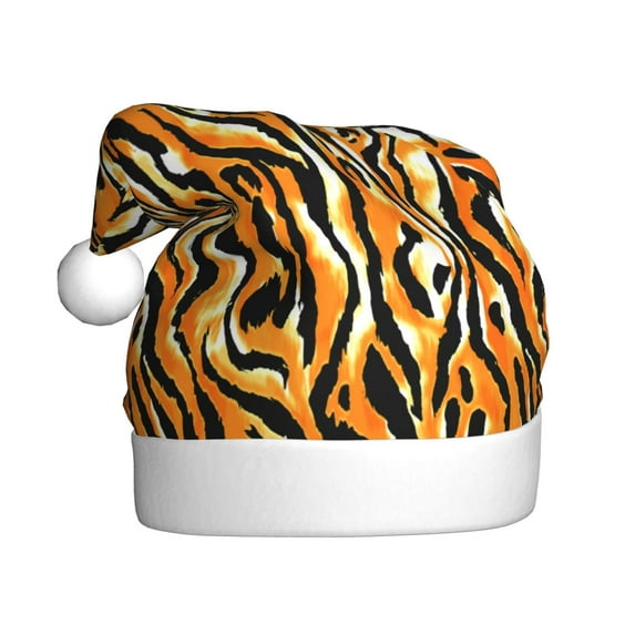 KLL Christmas Hats for Adults Plush Zebra Print Santa Hat Xmas Fluffy Santa Claus Hat for Women Men