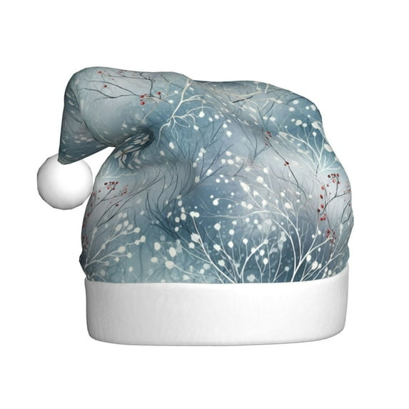 KLL Christmas Hats for Adults Plush enchanted winter snowflake holly Print Santa Hat Xmas Fluffy Santa Claus Hat for Women Men