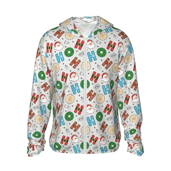 KLL Christmas Hohoho 1 Print Men's Women’s UPF 50+ Sun Protection Outdoor Hoodie Jacket Long Sleeve Fishing Hiking Performance Shirt- 3X-Large