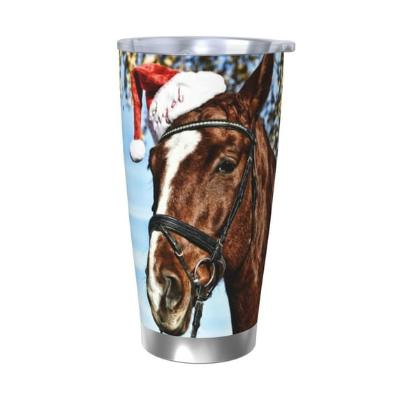 KLL Christmas Horse Print 40oz Stainless Steel Insulated Car Cup with Spillproof Lid - Keep Your Drink Hot or Cold on the Go-Without Straw