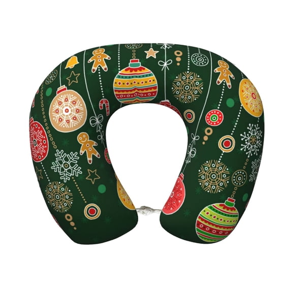 KLL Christmas Pattern Memory Foam Cervical Neck Pillow Versatile U-Shaped Pillows for Home/Office/Camping/Travelling/Soft Washable Cover