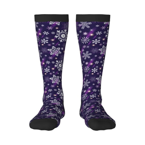 KLL Christmas Purple Snowflakes Print Cool Socks Men's Women's Crew Socks Funny Crazy Novelty Stockings