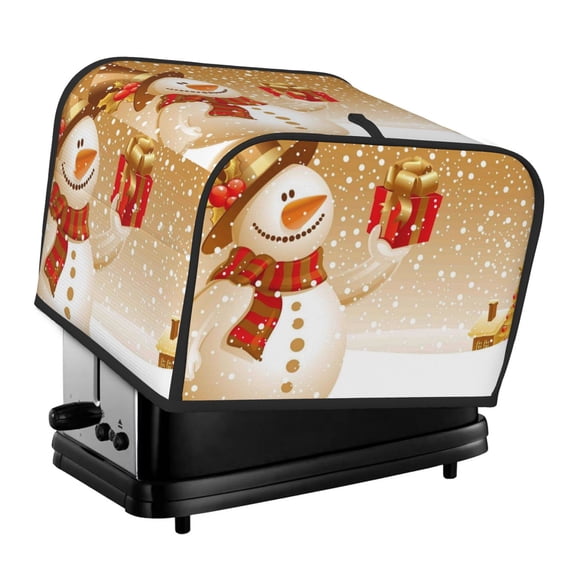 KLL Christmas Snowman Gift Print 4 Slice Toaster Dust Covers Kitchen Small Appliance Cover with 2 Pockets,Can hold Jam Spreader Knife & Toaster Tongs (12.4 x 10.6 x 8.2)