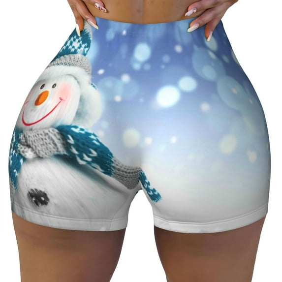 KLL Christmas Snowman In The Snow Pattern Workout Shorts for Women Scrunch Short Gym Yoga Running Sport Active Exercise Fitness Shorts