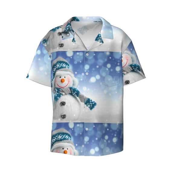 KLL Christmas Snowman In The Snow Print Men's Shirt Short Sleeve Button Down Summer Cuba Beach Shirts- 4X-Large