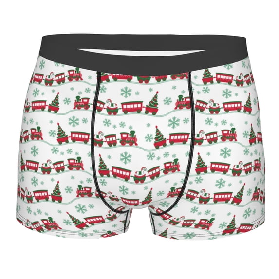 KLL Christmas Train Men's Cotton Boxer Briefs Underwear-Large
