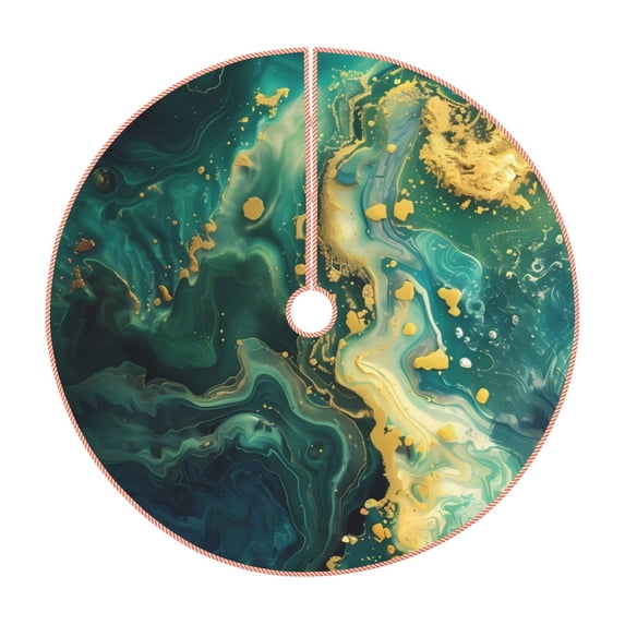 KLL Christmas Tree Skirt,Party Decorations Farmhouse for Christmas Decorations Holiday Party 30" -Turquoise Golden Swirl