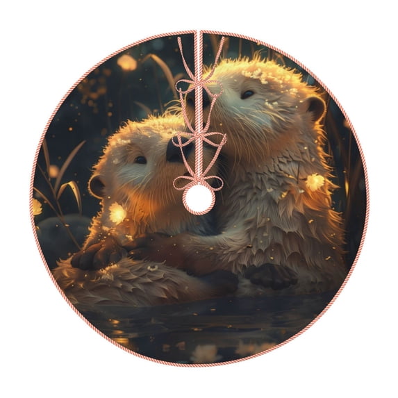 KLL Christmas Tree Skirt,Party Decorations Farmhouse for Christmas Decorations Holiday Party 36" -Adorable Otter Pair Hug