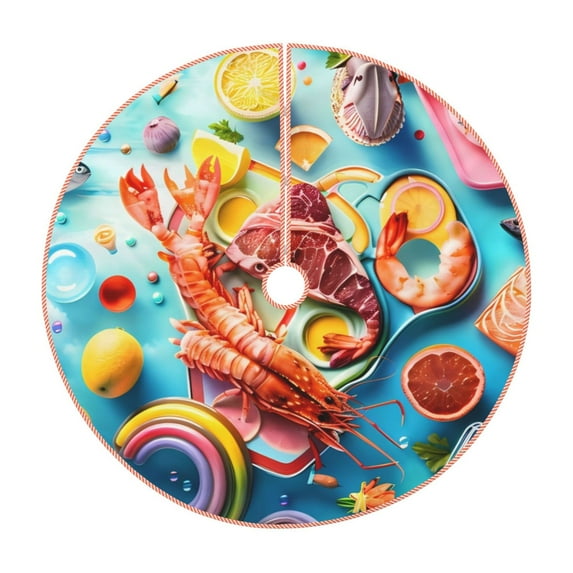 KLL Christmas Tree Skirt,Party Decorations Farmhouse for Christmas Decorations Holiday Party 36" -Surreal Seafood Extravaganza