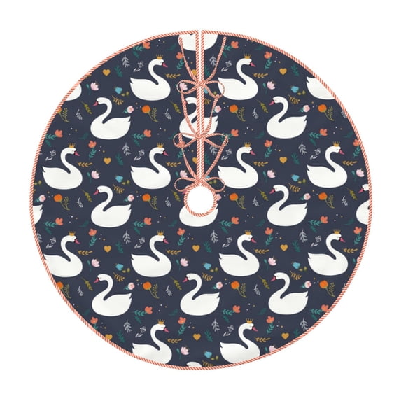 KLL Christmas Tree Skirt,Party Decorations Farmhouse for Christmas Decorations Holiday Party 36" -Swan And Flowers1