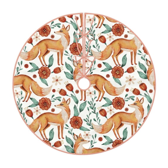 KLL Christmas Tree Skirt,Party Decorations Farmhouse for Christmas Decorations Holiday Party 48" -Foxes and Floral Harmony