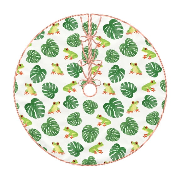 KLL Christmas Tree Skirt,Party Decorations Farmhouse for Christmas Decorations Holiday Party 48" -Frogs And Tropical Leaves