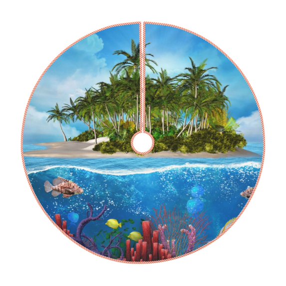 KLL Christmas Tree Skirt,Party Decorations Farmhouse for Christmas Decorations Holiday Party 48" -Island And Coral Reef