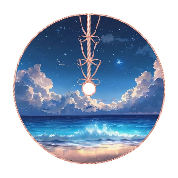 KLL Christmas Tree Skirt,Party Decorations Farmhouse for Christmas Decorations Holiday Party 48" -Starry Night Ocean View