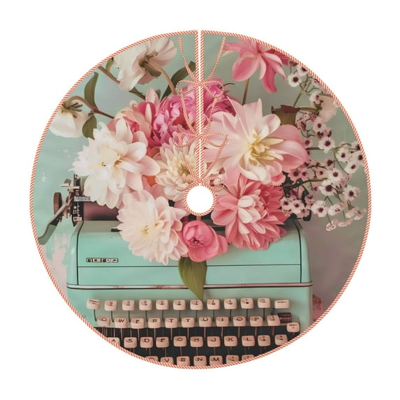 KLL Christmas Tree Skirt,Party Decorations Farmhouse for Christmas Decorations Holiday Party 48" -Vintage Typewriter Floral