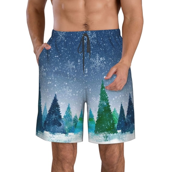 KLL Christmas Trees Men's Casual Summer Beach Shorts Hawaiian Shorts with Pockets-3X-Large