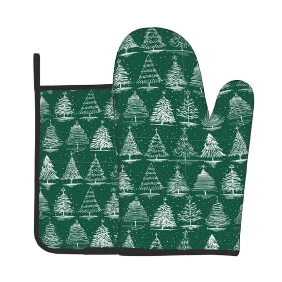KLL Christmas Trees Pattern Oven Mitts and Pot Holders 2pcs Sets for Kitchen, Oven Mitt Heat Resistant 536°F, Oven Gloves for Kitchen,Cooking and Baking