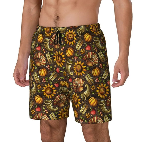 KLL Chrysanthemum turkey for Mens Swim Trunks Quick Dry Swim Shorts with Built-in Compression Liner Funny Swimwear Bathing Suits-Medium