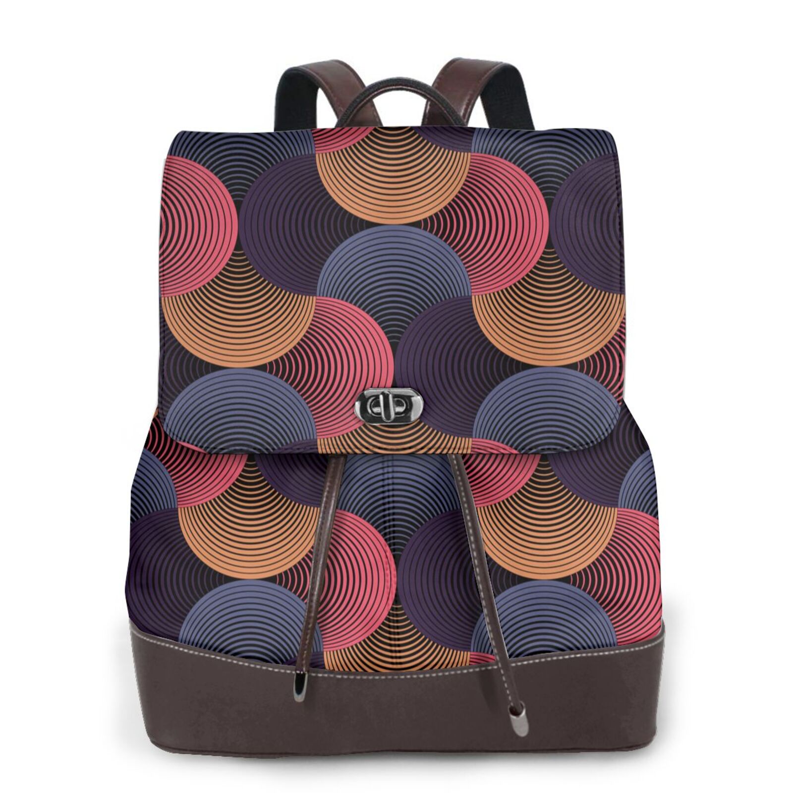 KLL Circular Stripes Print Leather Backpack,PU Leather Laptop Backpack ...
