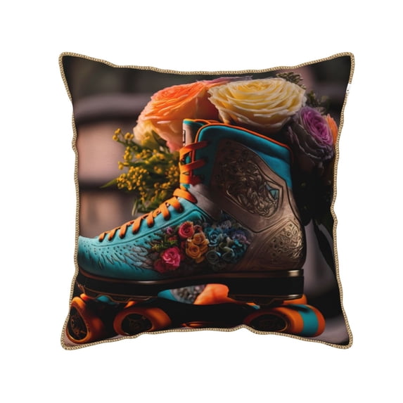 KLL Classic Floral Blue Skate Shoes Decorative Throw Pillow Covers Velvet Soft for Couch Sofa Bedroom Living Room Outdoor (No pillow core)- 16"x16"