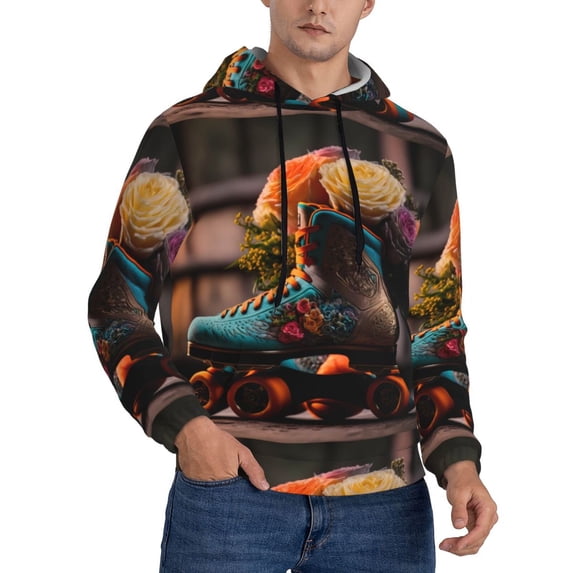 KLL Classic Floral Blue Skate Shoes Print Mens Hoodie Long Sleeve Casual Pullover Hooded Sweatshirt Fashion Drawstring Hoodies with Pocket-XX-Large