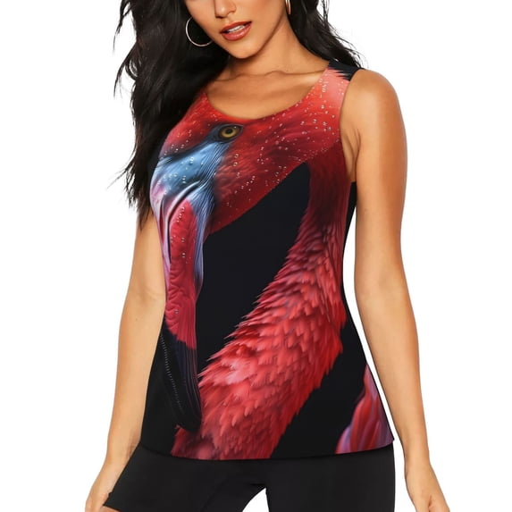 KLL Closeup Red Flamingo Portrait Print Womens Tank Top Sleeveless Workout Tops Athletic Running Shirts Yoga Gym Clothes-Large