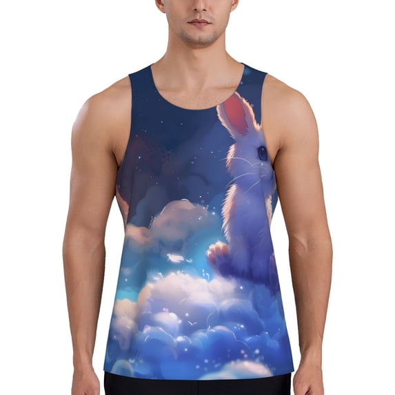 KLL Cloud Cute Rabbit Print Men's Muscle Gym Workout Stringer Tank Tops Bodybuilding Fitness T-Shirts Tank Tops Men-4X-Large