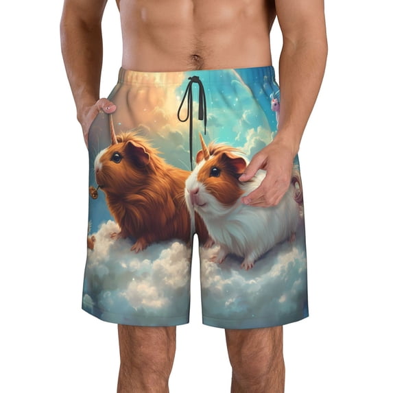 KLL Cloud Guinea Pig Men's Casual Summer Beach Shorts Hawaiian Shorts with Pockets-3X-Large