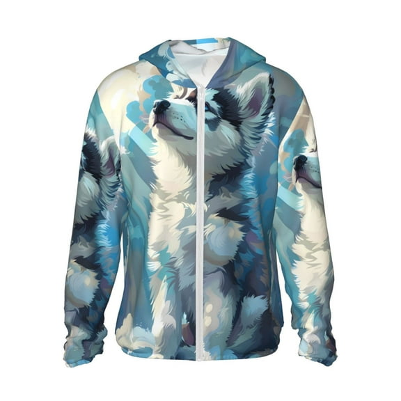 KLL Cloud Sunshine Puppy Print Men's Women’s UPF 50 Sun Protection Outdoor Hoodie Jacket Long Sleeve Fishing Hiking Performance Shirt-X-Large