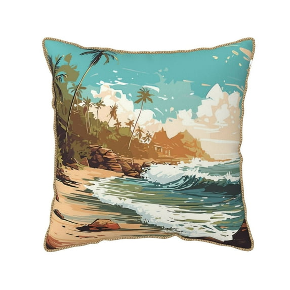 KLL Coastal Palm Beach Decorative Throw Pillow Covers Velvet Soft for Couch Sofa Bedroom Living Room Outdoor (No pillow core)- 18"x18"