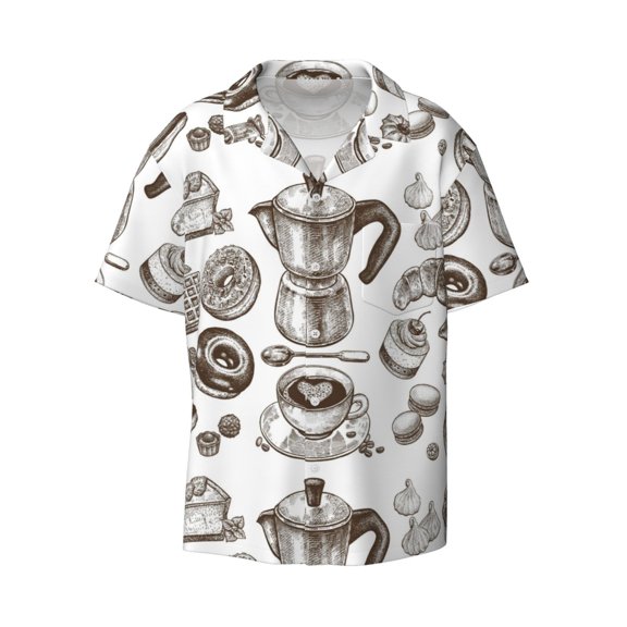 KLL Coffee And Desserts Print Men's Shirt Short Sleeve Button Down Summer Cuba Beach Shirts- 4X-Large