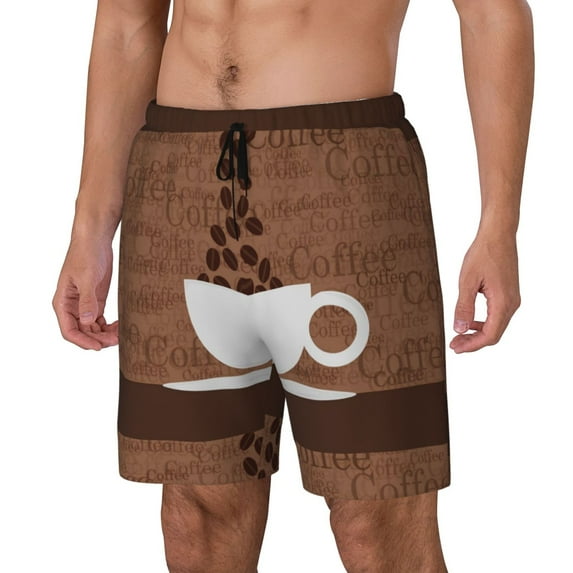 KLL Coffee Cafe Cup for Mens Swim Trunks Quick Dry Swim Shorts with Built-in Compression Liner Funny Swimwear Bathing Suits-X-Large