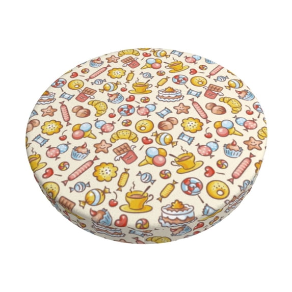 KLL Coffee Donuts Round Bar Chair Cushion Cover 14 inch ,Bar Stool Protector with Elastic, Soft Washable