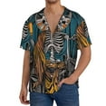 thumbnail image 1 of KLL Coffee-Drinking Skull Print Men's Shirt Short Sleeve Button Down Summer Cuba Beach Shirts- Medium, 1 of 5