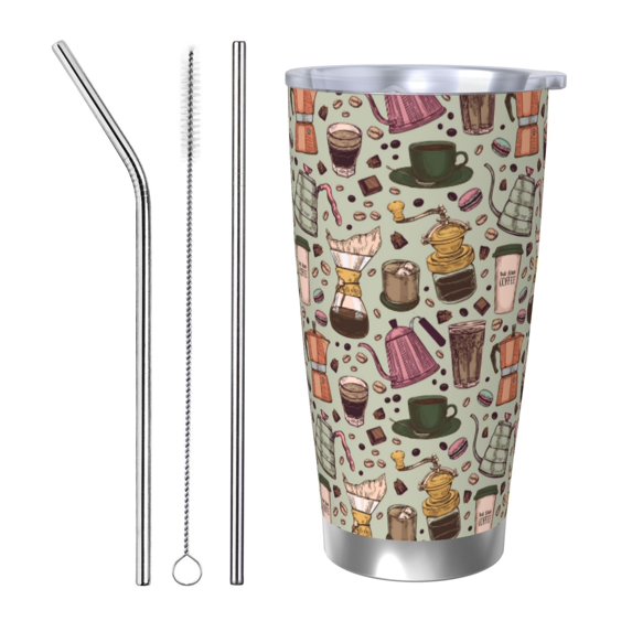 KLL Coffee pots cup Print 40oz Stainless Steel Insulated Car Cup with Spillproof Lid - Keep Your Drink Hot or Cold on the Go-Straw Three-piece Set