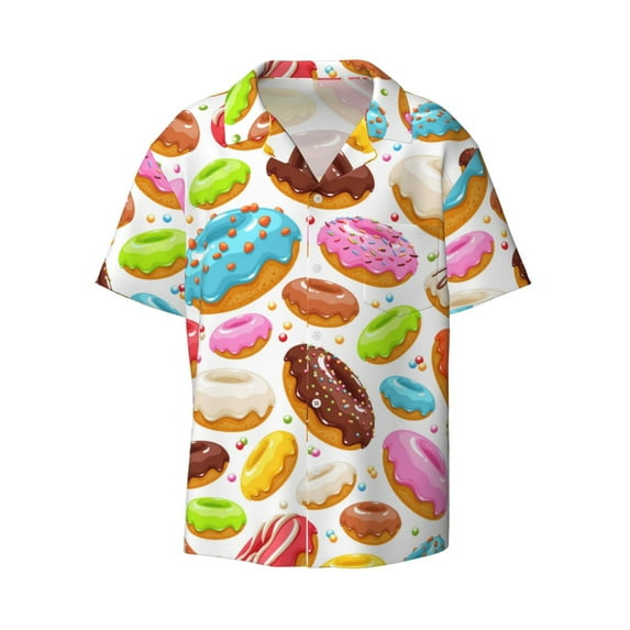 KLL Color Donut Print Men's Shirt Short Sleeve Button Down Summer Cuba Beach Shirts- 4X-Large