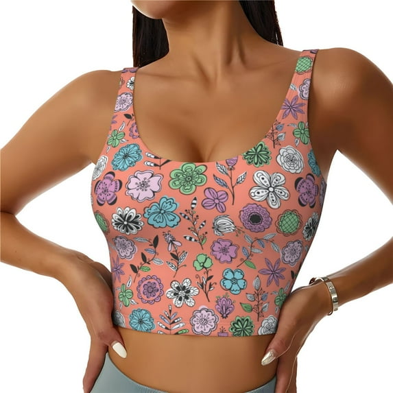 KLL Color Flowers for Workout Tank Tops for Women,U Back Fitness Top Built in Shelf Bras Padded Fit for Yoga Gym-Large