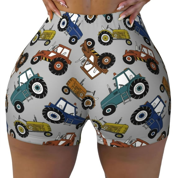 KLL Color Tractor Pattern Workout Shorts for Women Scrunch Short Gym Yoga Running Sport Active Exercise Fitness Shorts
