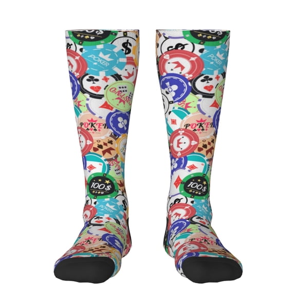 KLL Colored Casino Chips Print Cool Socks Men's Women's Crew Socks Funny Crazy Novelty Stockings