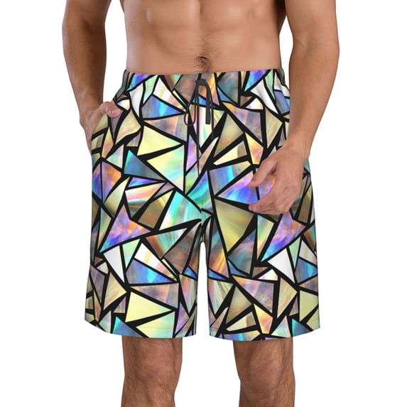 KLL Colored Glass Men's Casual Summer Beach Shorts Hawaiian Shorts with Pockets-X-Large