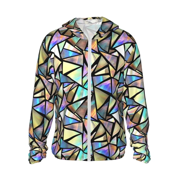 KLL Colored Glass Print Men's Women’s UPF 50+ Sun Protection Outdoor Hoodie Jacket Long Sleeve Fishing Hiking Performance Shirt-X-Large