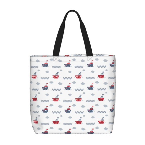 KLL Colored Sail Boats Pattern Aesthetic Tote Bag for Women Beach Bag Shopping Bags Shoulder Bag Reusable Grocery Bags
