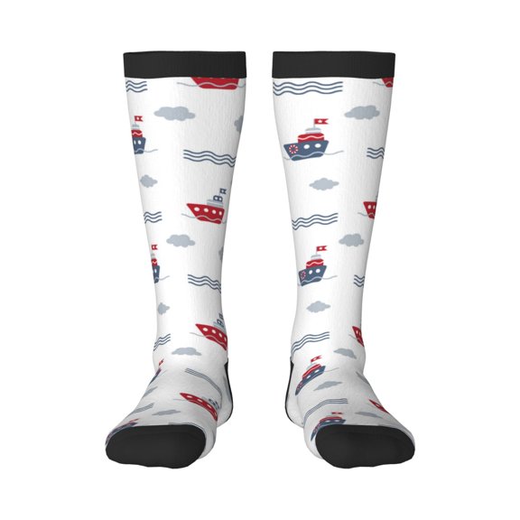 KLL Colored Sail Boats Print Cool Socks Men's Women's Crew Socks Funny Crazy Novelty Stockings