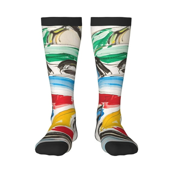 KLL Colorful Abstract Bumper Cars Print Cool Socks Men's Women's Crew Socks Funny Crazy Novelty Stockings