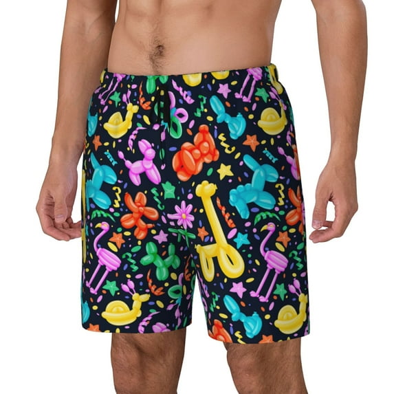 KLL Colorful Air Balloons1 for Mens Swim Trunks Quick Dry Swim Shorts with Built-in Compression Liner Funny Swimwear Bathing Suits-Medium